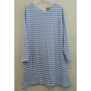 STS Sail to Sable Blue White Scalloped Striped Nautical Long Sleeve Dress XL
